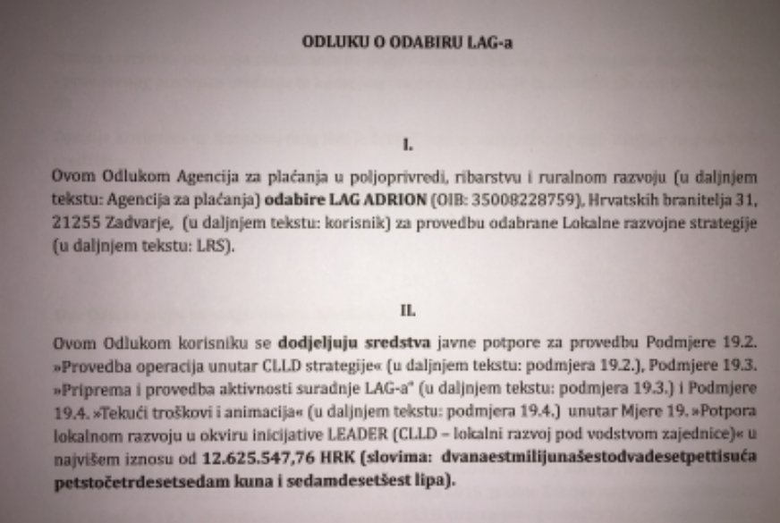 LAG-u ADRION DODJELJENO JOŠ 601.216,56 HRK
