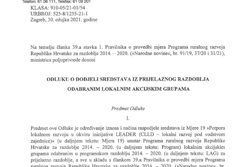 LAG-ovima dodijeljena dodatna sredstva za prijelazno razdoblje